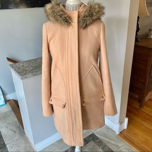 J Crew Factory Womens Vail Chateau Faux Fur Trim Hooded Parka Coat Wool 4.